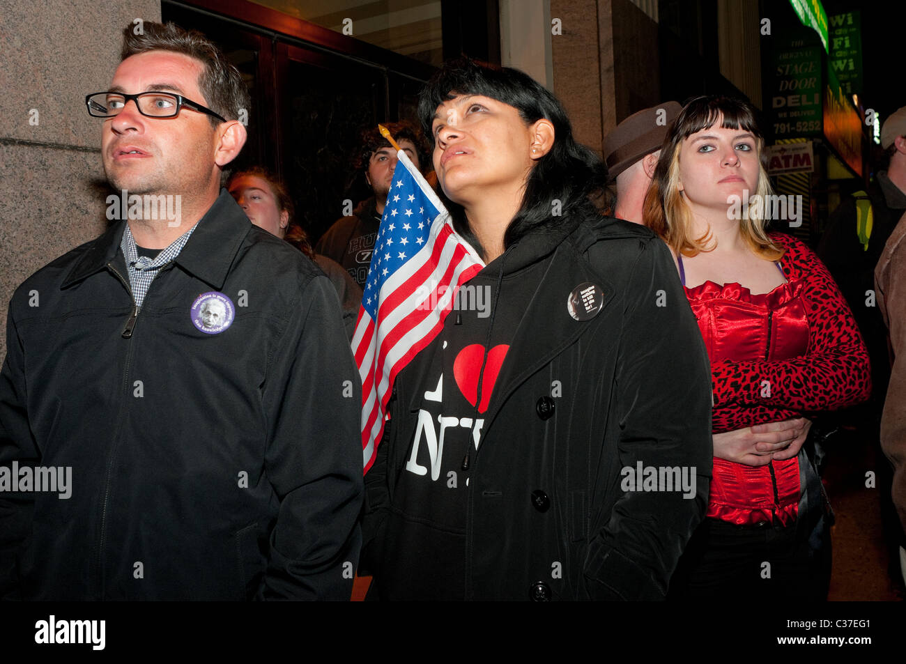 New York, NY - 1 May 2011 New Yorkers rally at Ground Zero to celebrate the death of Osama Bin Lade Stock Photo