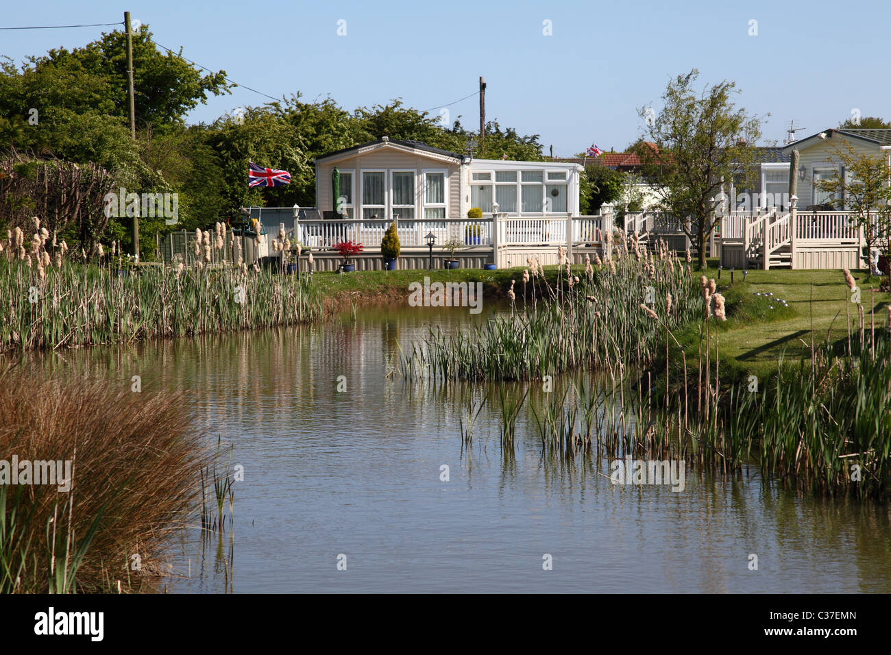 A static caravan holiday home on a site in Lincolnshire, England, U.K. Stock Photo