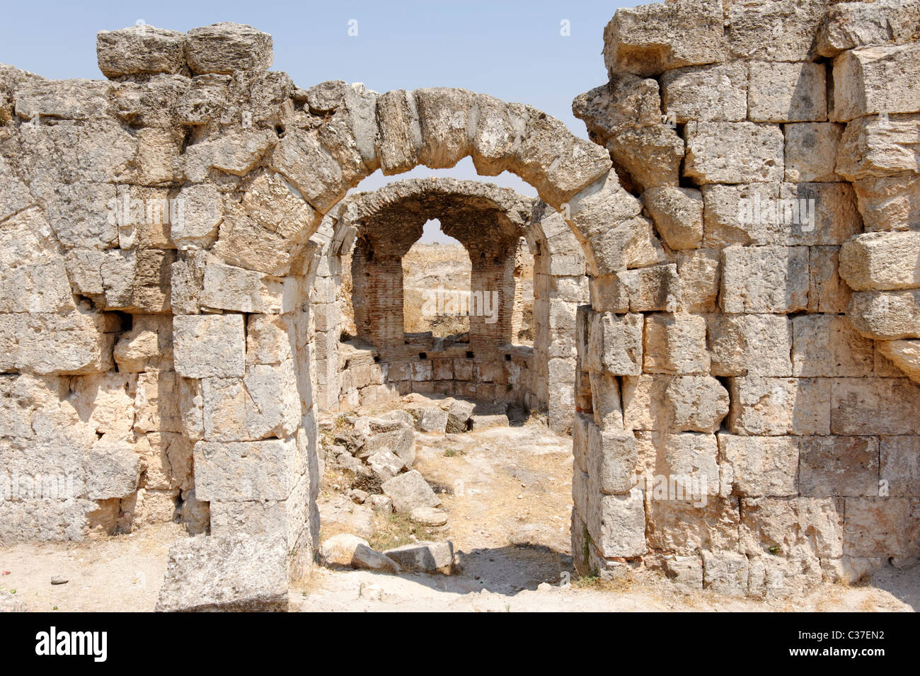 View of the remains of the Agrippa Baths in the Northern section of the ancient city of Apamea Stock Photo