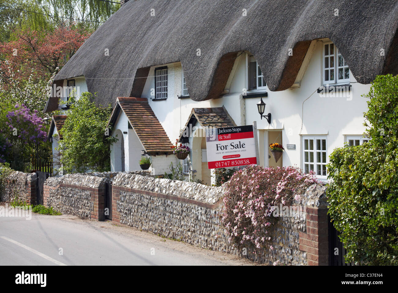 row of thatched cottages with one For Sale at Tarrant Monkton, Dorset