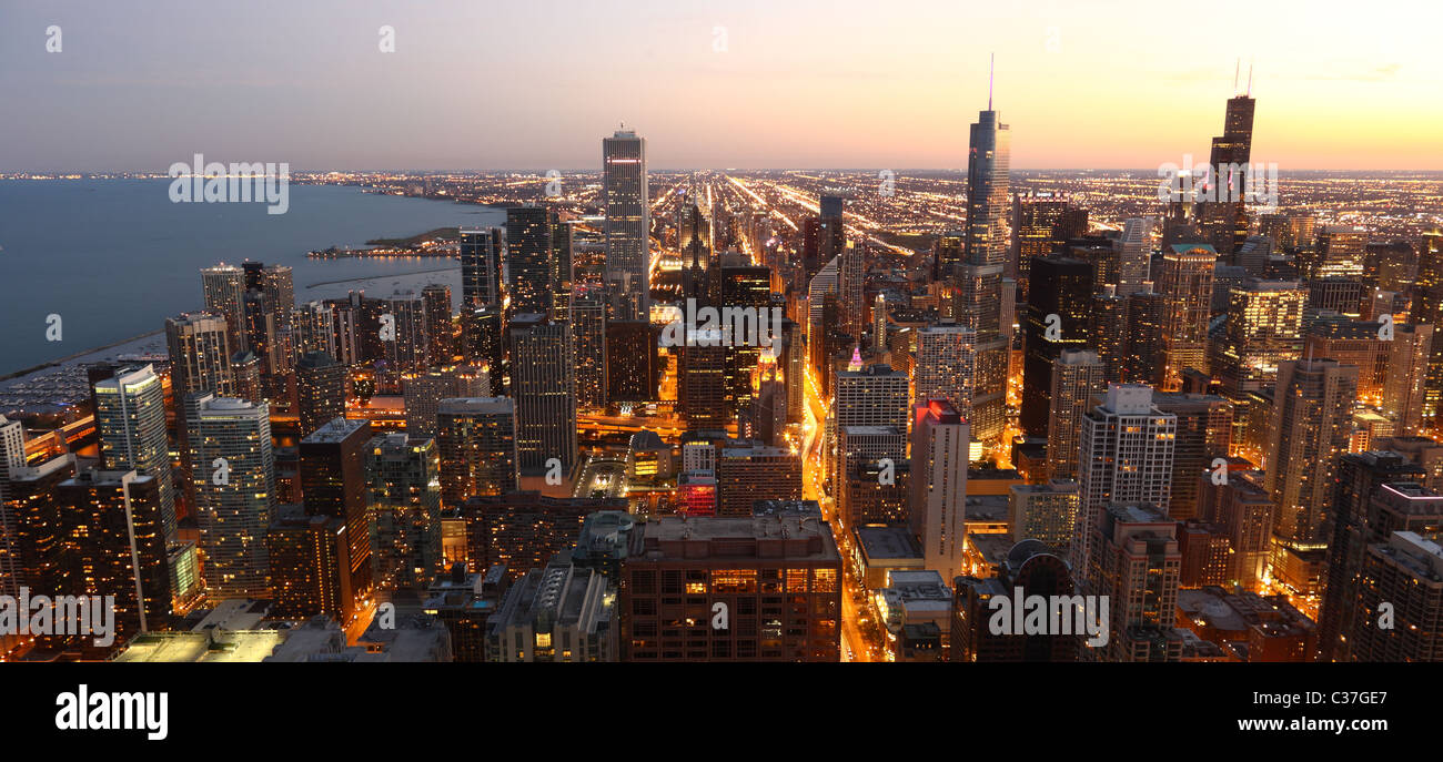 View to Downtown Chicago / USA from high above at twilight Stock Photo ...
