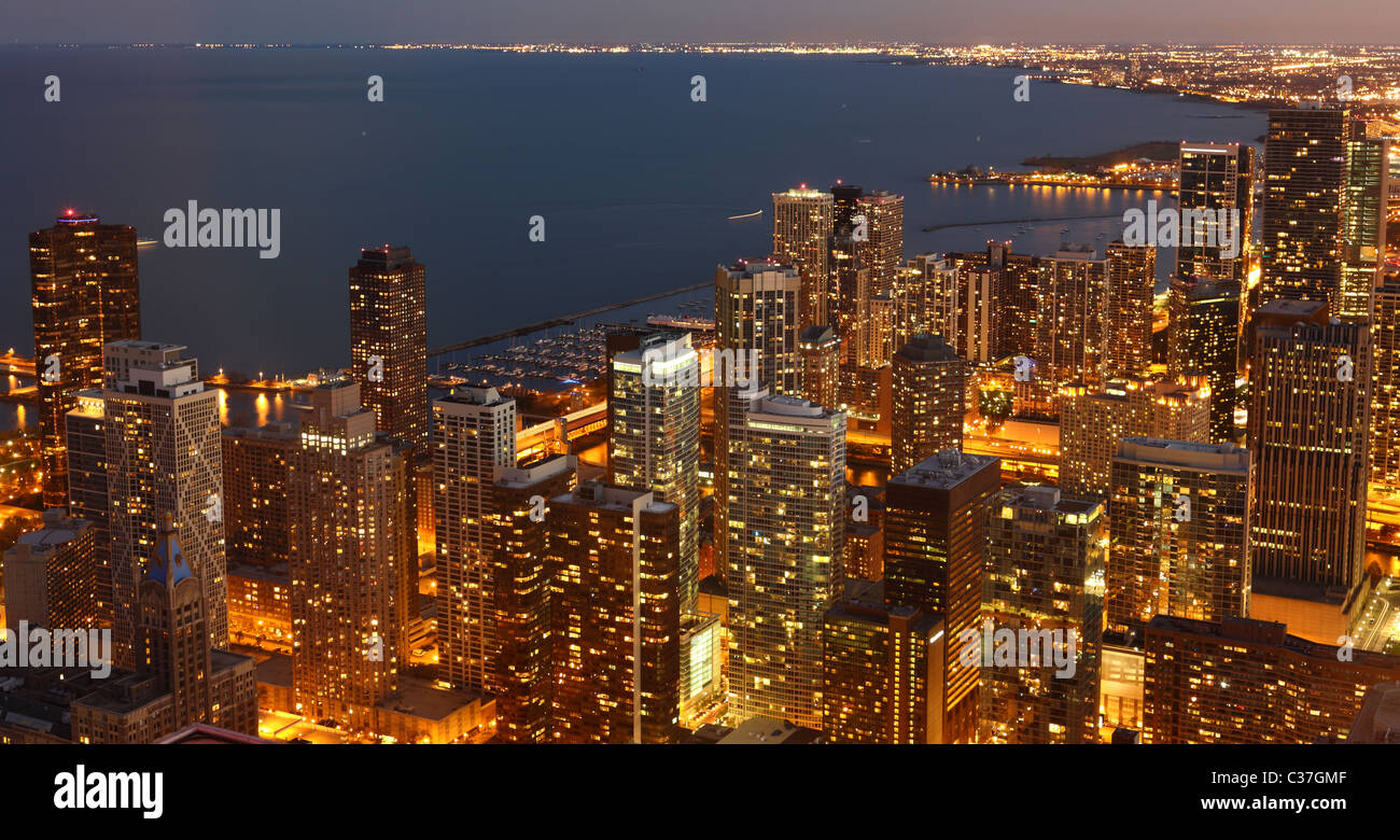 View to Downtown Chicago / USA from high above at twilight Stock Photo ...