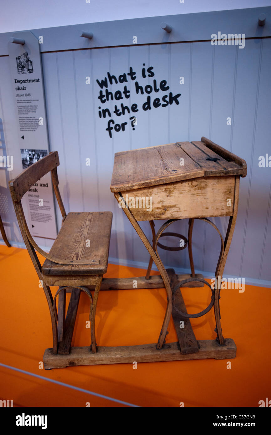 London U K Old Wooden School Chair Desk On Display Inside