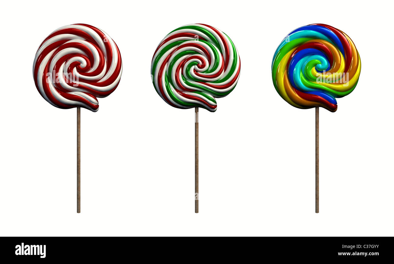 Multicolored lollipops ,3d illustration , isolated on white Stock Photo
