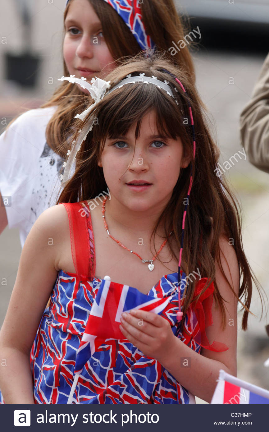 Young Girl In A Home Made Union Jack Dress At Street Party For The