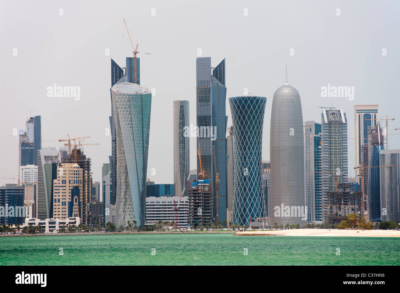 Modern high rise office towers form skyline of Doha in Qatar Stock Photo