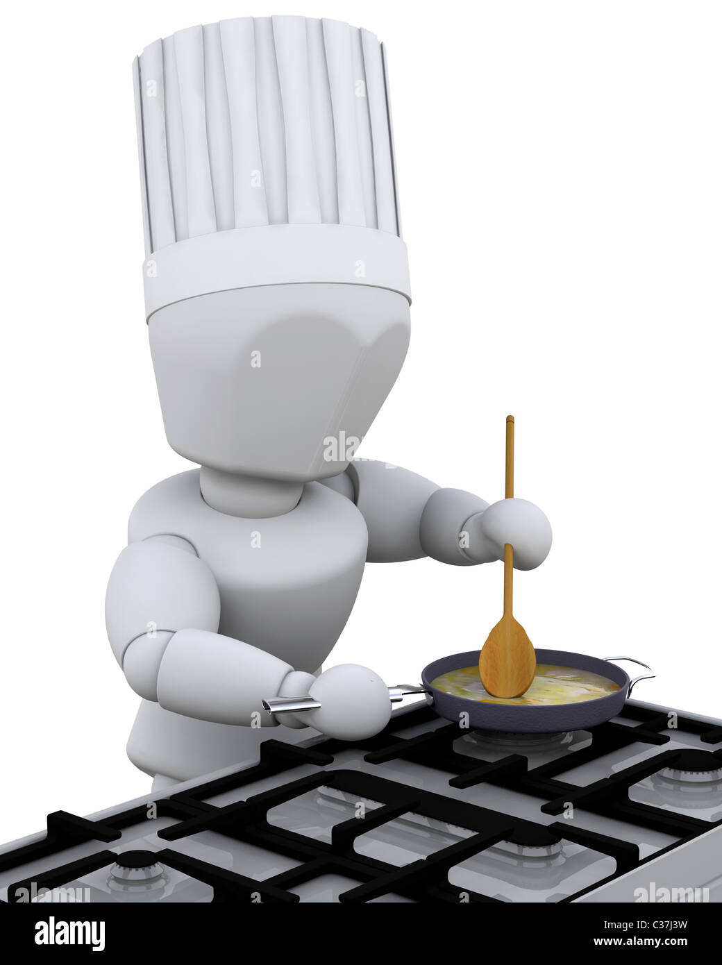 3d render of chef cooking in a pan on a stove Stock Photo - Alamy
