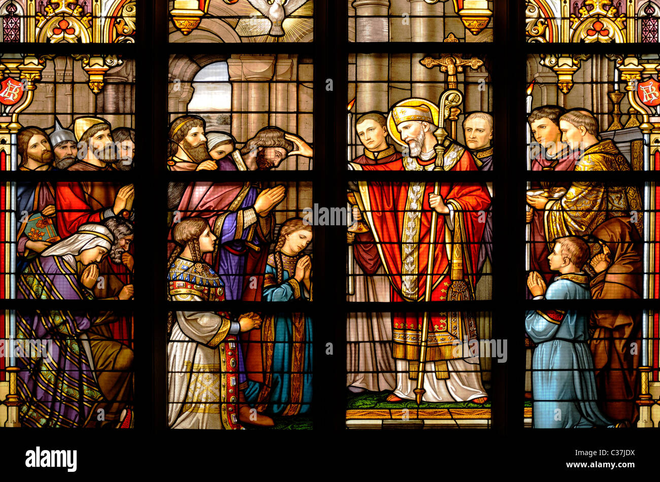 Den Bosch ( 's Hertogenbosch) Netherlands. St Janskathedral (1336-1550; Gothic) Stained Glass Window Stock Photo