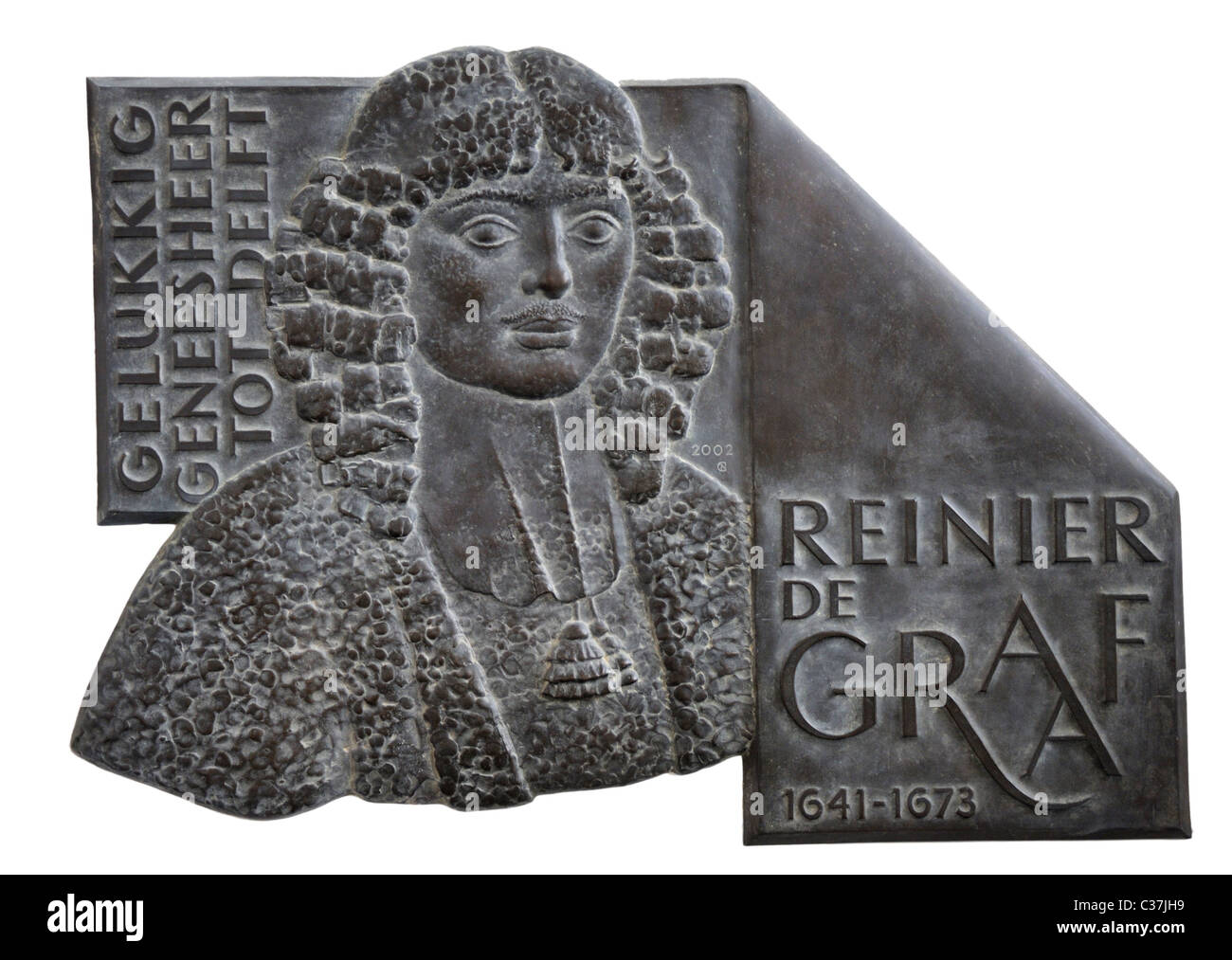 Delft, Netherlands. Oude Kerk ('Old Church' - Gothic) Memorial plaque to physician Reiner de Graaf (1641-1673) Cut-out Stock Photo