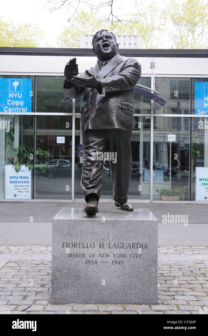 The statue of former New York City Mayor Fiorello La Guardia on Laguardia Place between Bleecker Street and West 3rd Street. Stock Photo