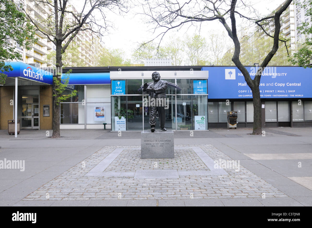 The statue of former New York City Mayor Fiorello La Guardia on Laguardia Place between Bleecker Street and West 3rd Street. Stock Photo