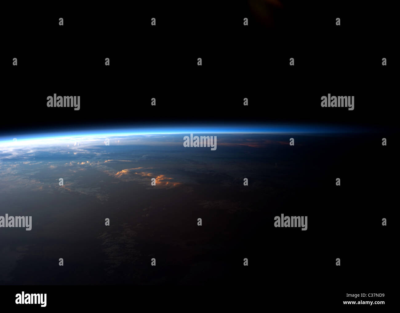 Sunrise or sunset over planet Earth viewed from the International Space Station. Stock Photo