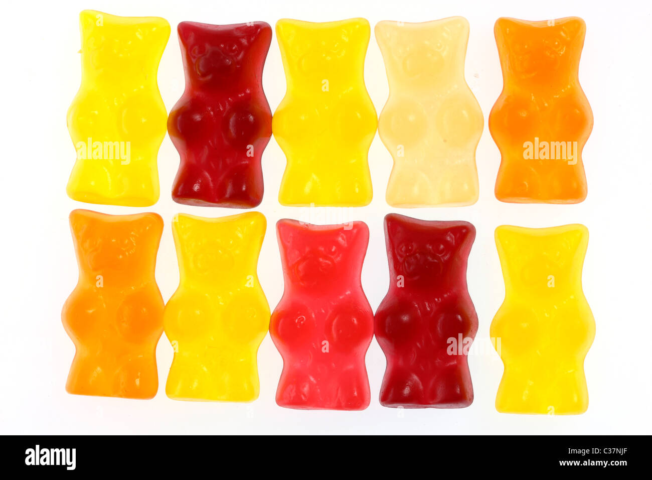 Jellybabies, gummy bears, different colors. Sweets. Stock Photo