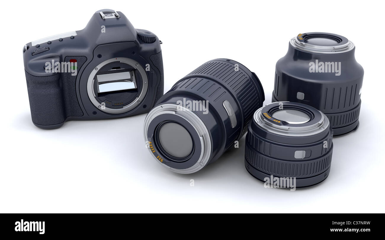 3D digital camera and lens isolated over white Stock Photo Alamy