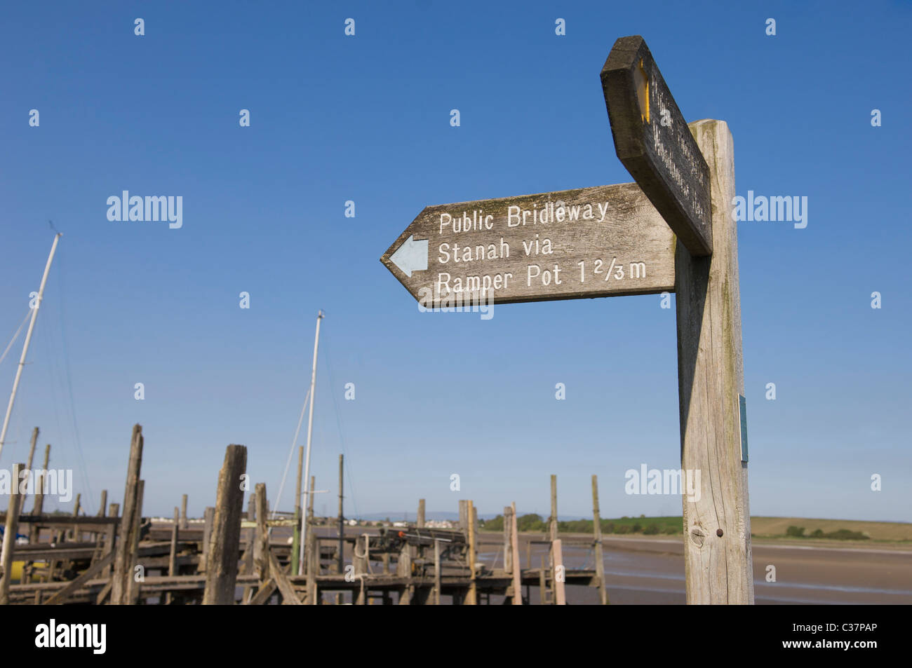 Sign post on Skippool Creek,Thornton,Lancashire,England Stock Photo - Alamy