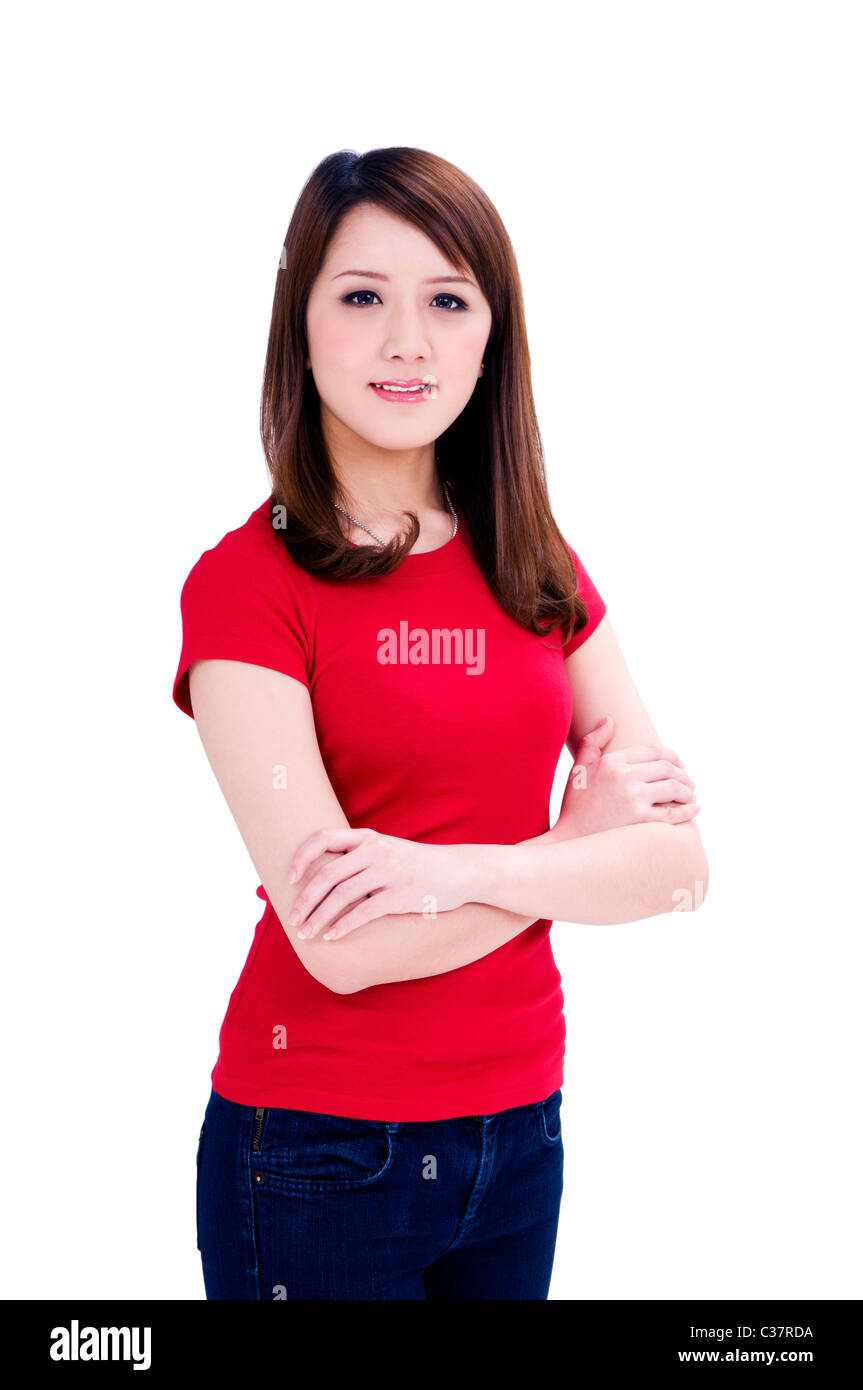 Beautiful young woman with arms crossed Stock Photo - Alamy