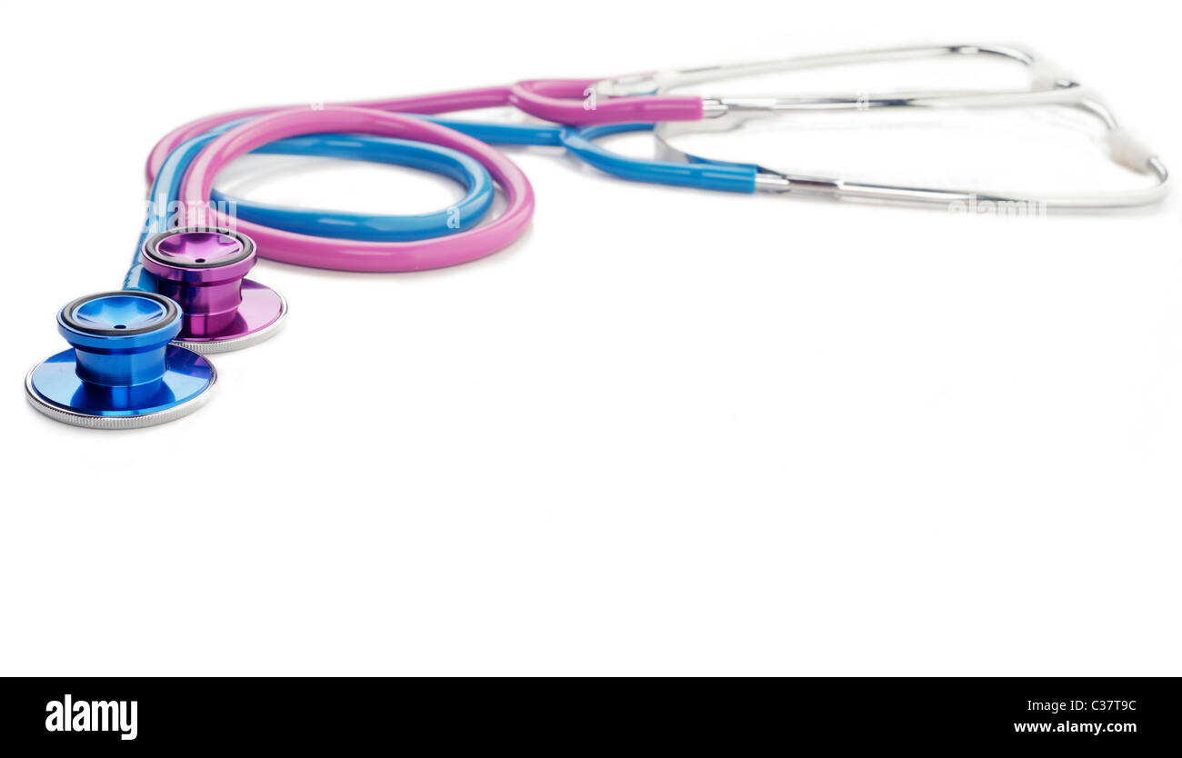 clipart image of two stethoscopes in pink and blue intertwined Stock Photo