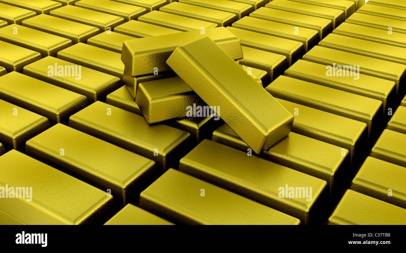3d render of gold bullion bars Stock Photo