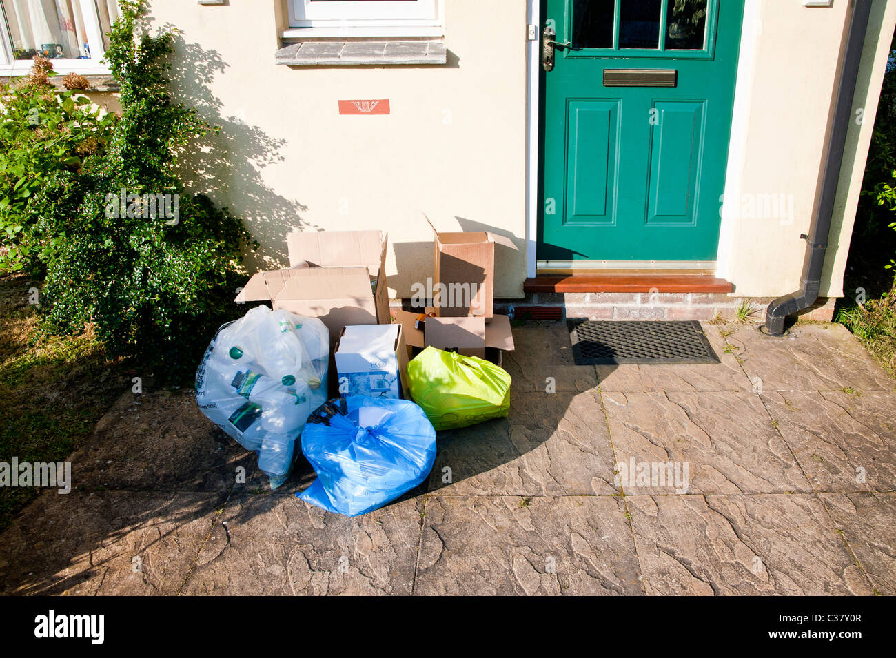 Sorted, recyclable household waste put out for kerbside collection Stock Photo Alamy