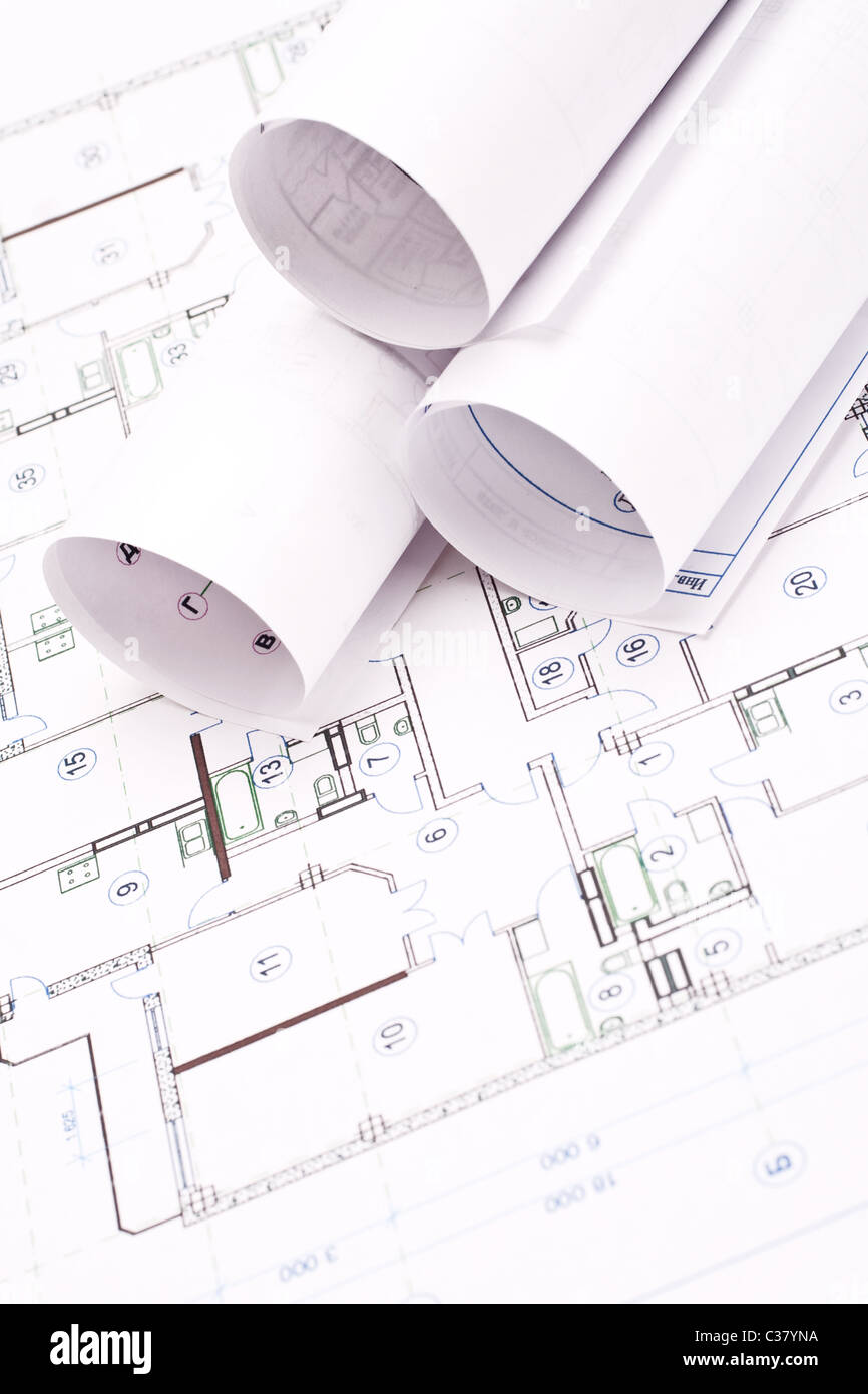 engineering and architecture drawings Stock Photo