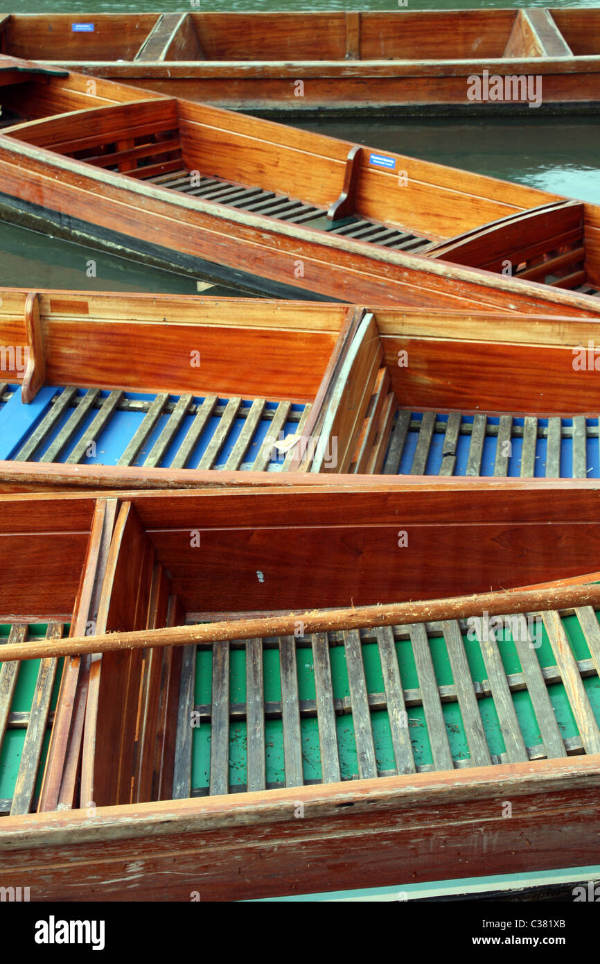 punts moored on the River Cam, downstream of Magdalene College, Cambridge, England Stock Photo