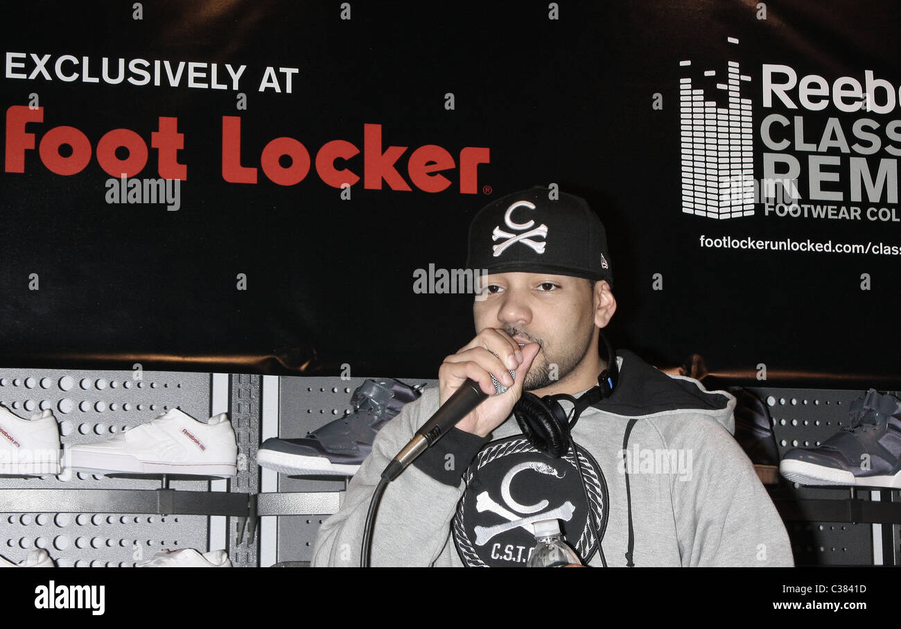 DJ Envy Kidz in the Hall launch the Reebok Classic Remix Collection with a  performance at Foot Locker Times Square New York Stock Photo - Alamy