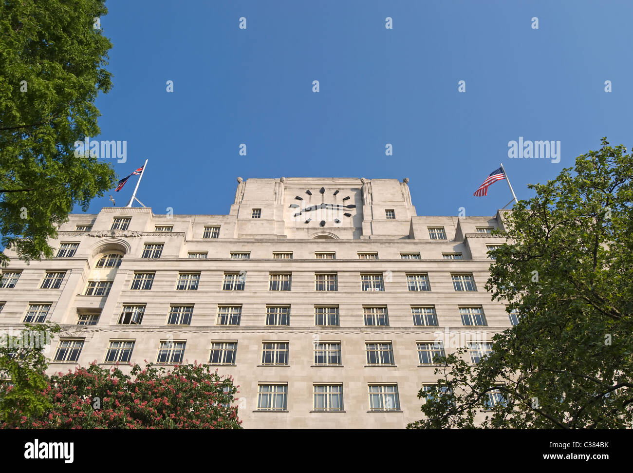 the south side of the art deco shell-mex building, seen from victoria embankment gardens, london, england Stock Photo
