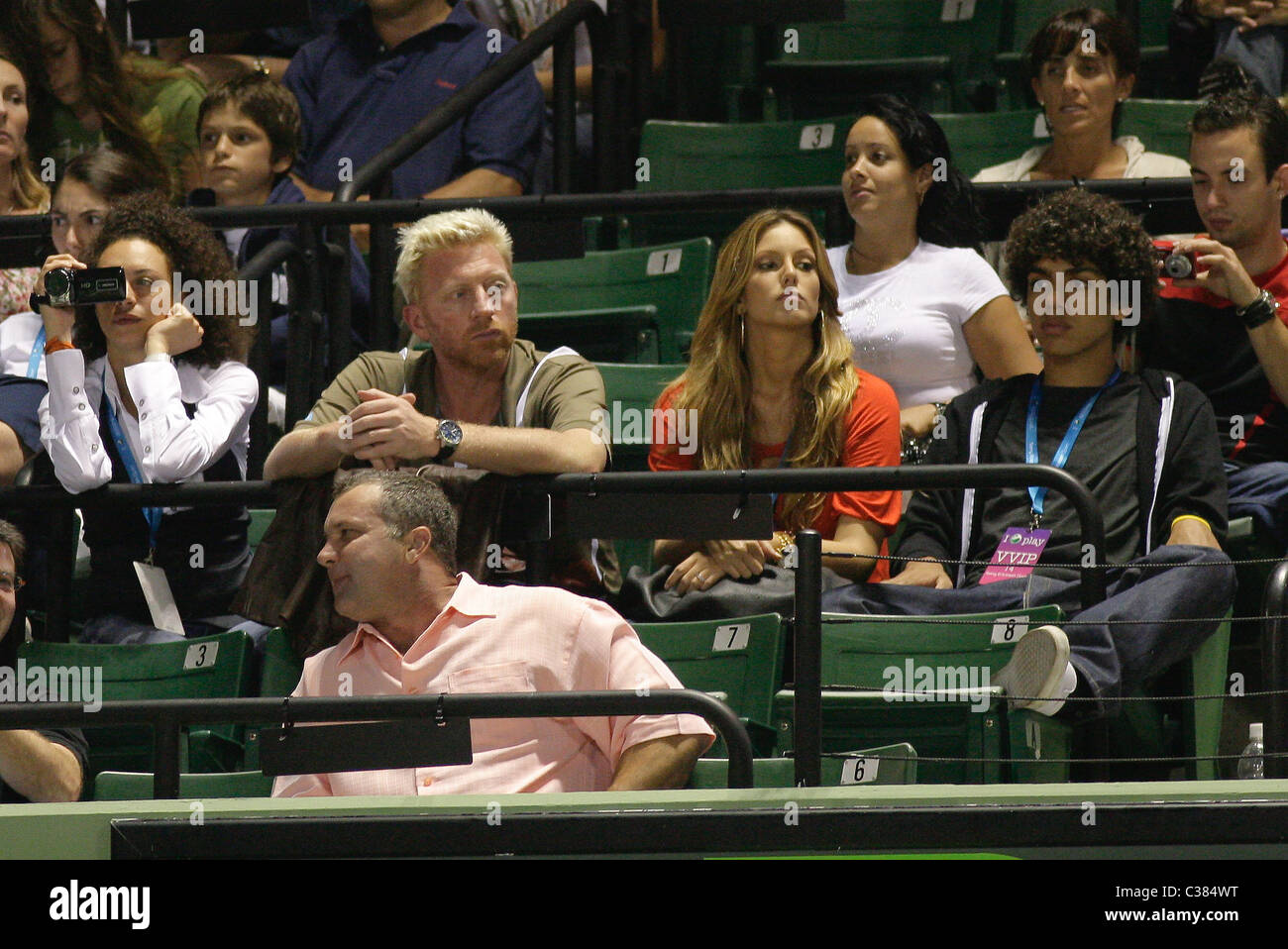 Boris Becker and family watch the tennis match between Rafael Nadal and  Stanislas Wawrinka Day 9 of the Sony Ericsson Open at Stock Photo - Alamy