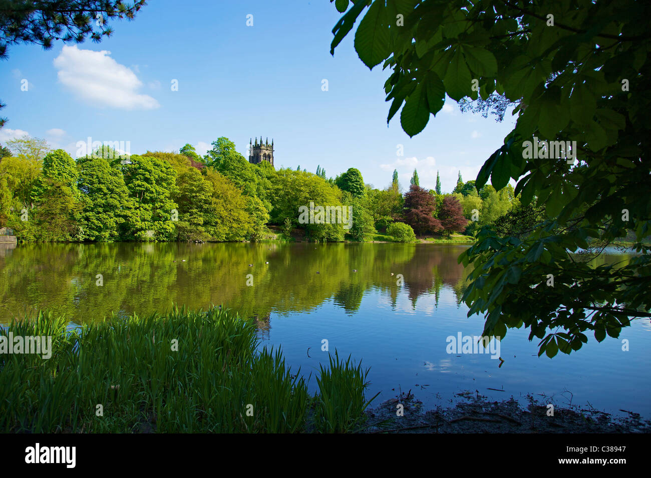 St. Mary's church above Lymm dam Stock Photo Alamy