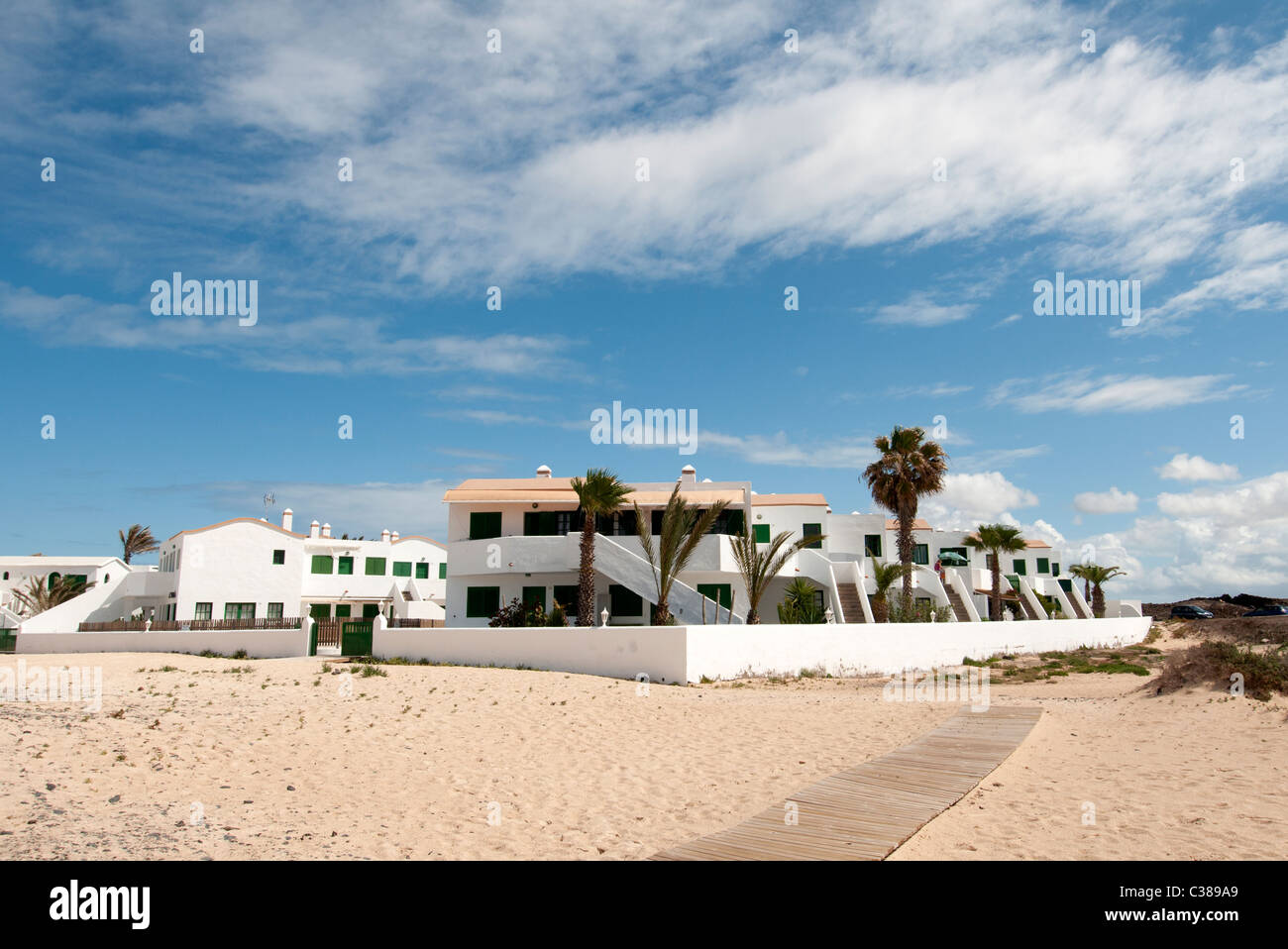 holiday rental apartments properties right on the beach El Cotillo Fuerteventura Canary Islands Stock Photo