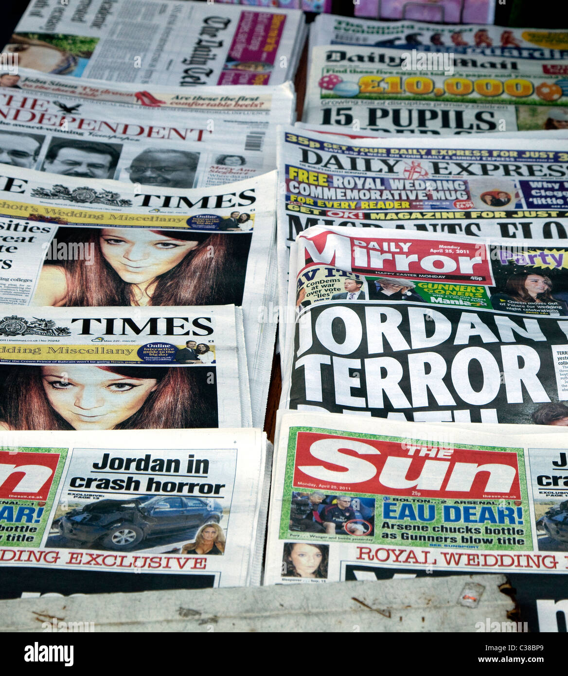National newspapers on sale outside London shop Stock Photo