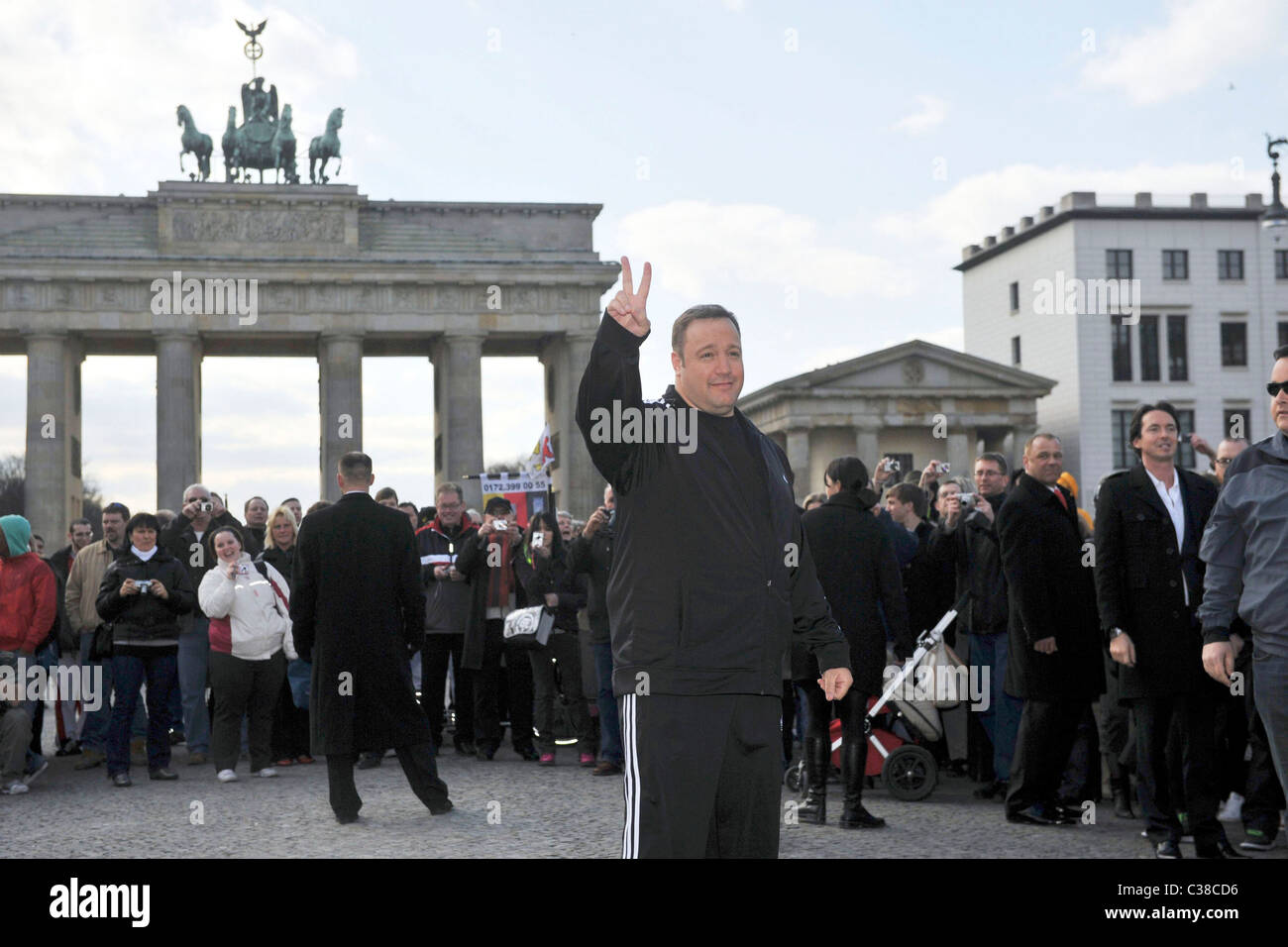 Kevin James attends a photocall for his movie 'Paul Blart: Mall Cop' ('Der Kaufhaus-Cop') at Brandenburg Gate (Brandenburger Stock Photo