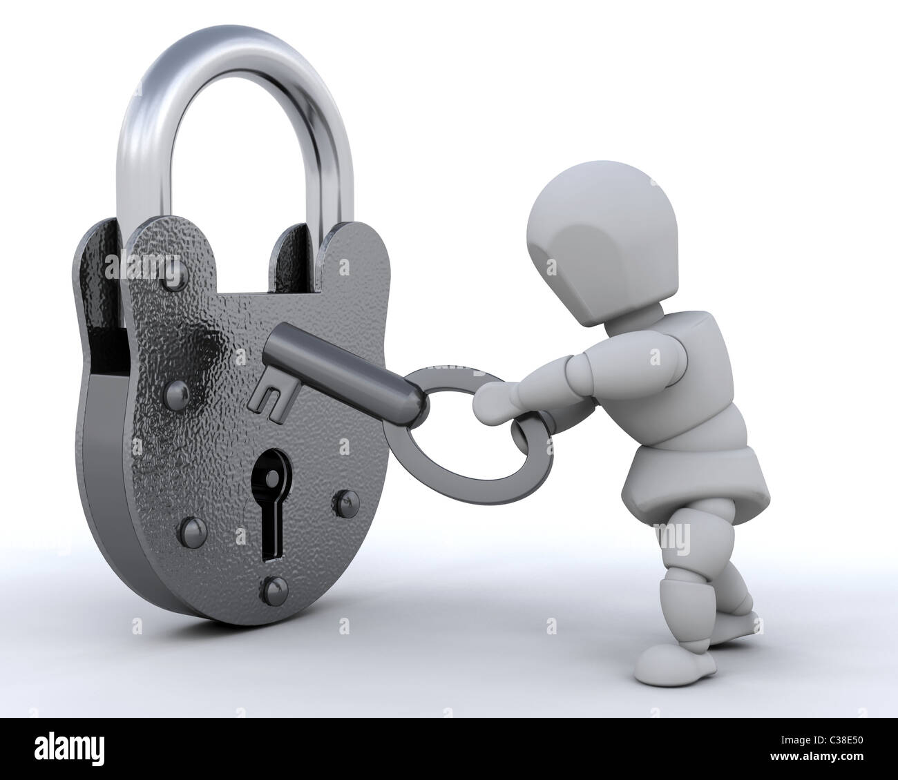 3d render of a padlock and key Stock Photo