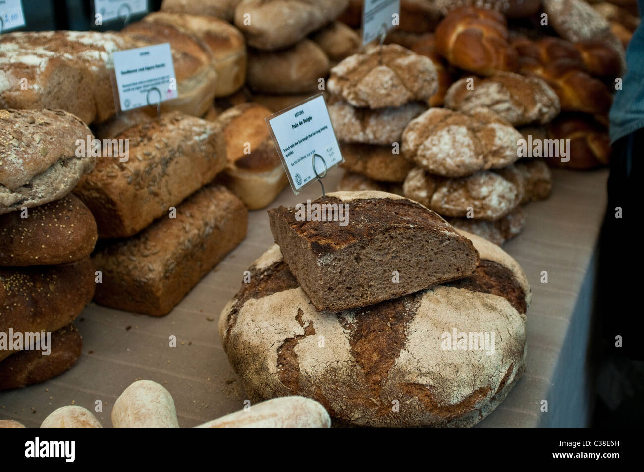 French style Rye Sourdough, Bread stall, Borough Market, Southwark, London, UK Stock Photo