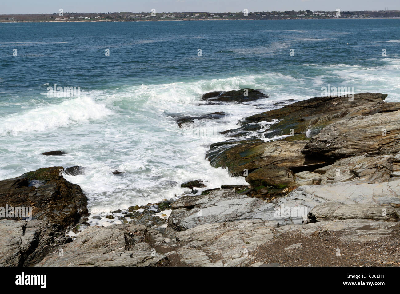 The rocky coastline near the Beavertail lighthouse. Jamestown, Rhode