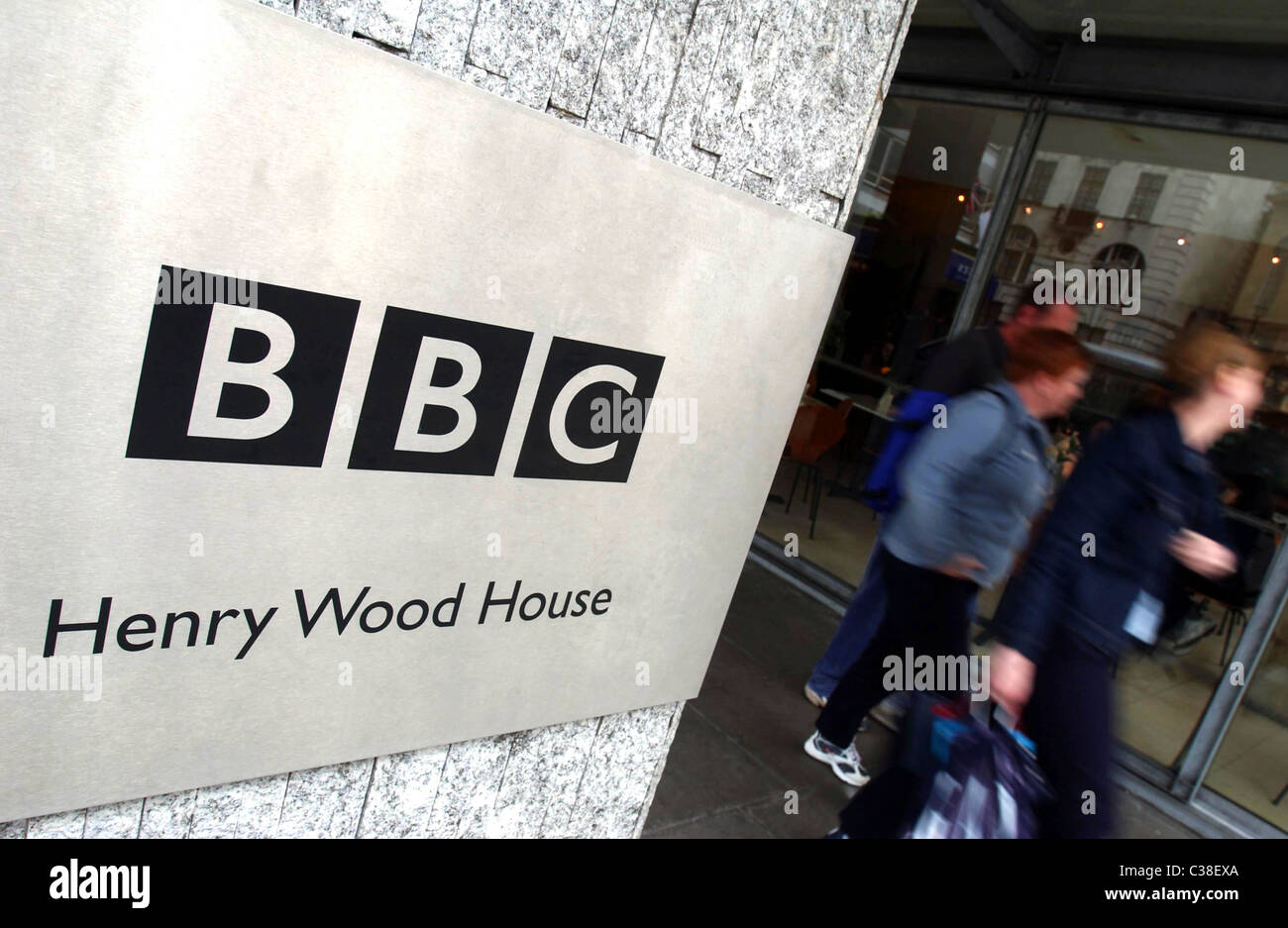 Picture shows the entrance to the British Broadcasting Corporation building in Portland Place, London. Stock Photo