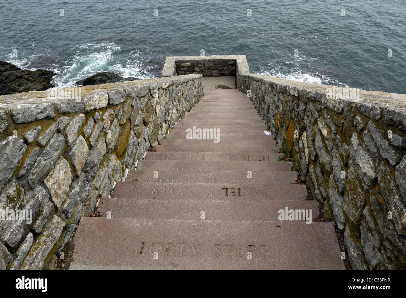 The Forty Steps on the Cliff Walk, Newport, Rhode Island, USA Stock