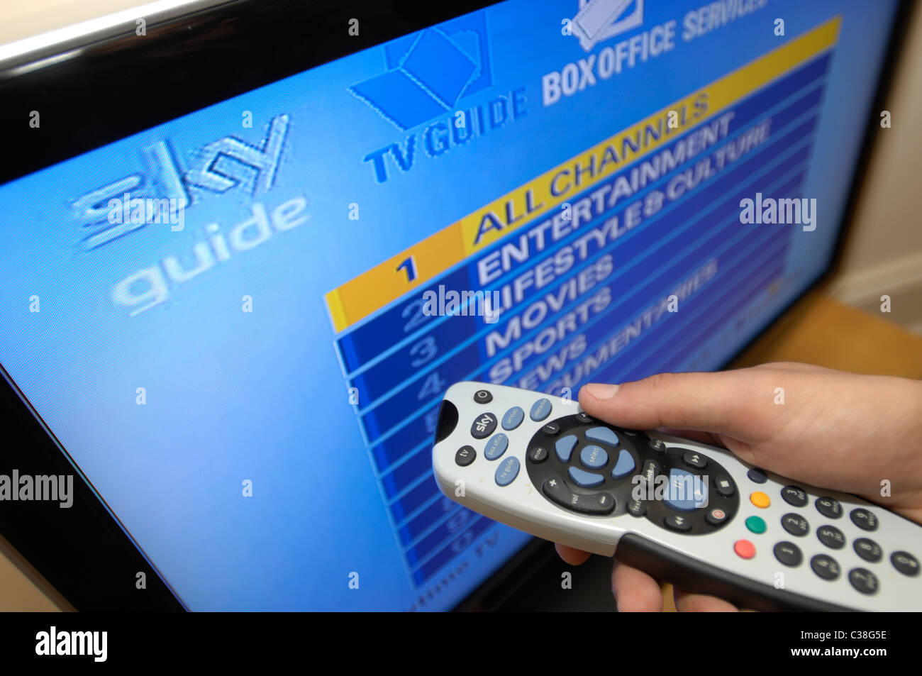 Illustrative image of Sky's television services. Stock Photo