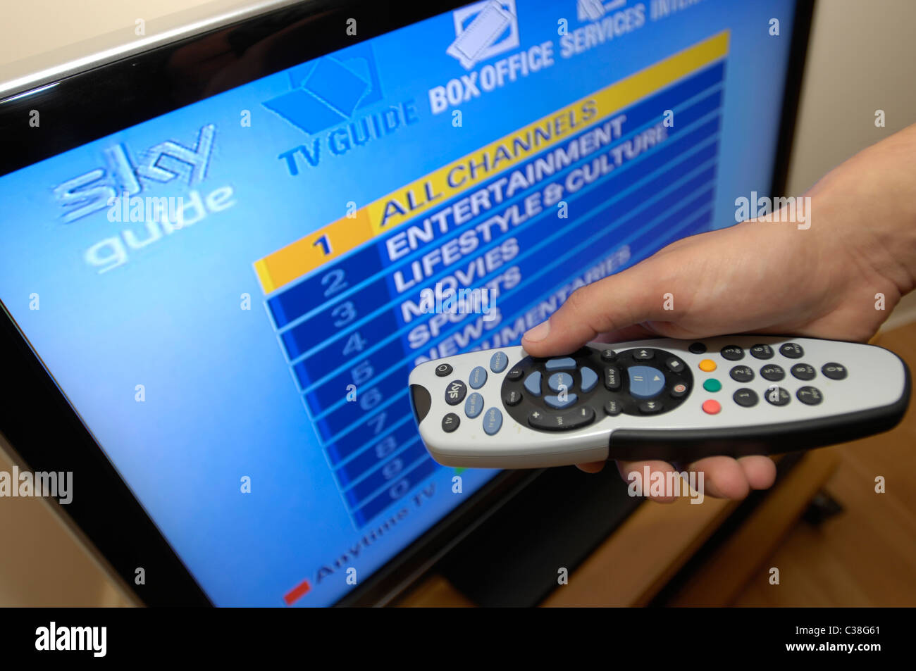 Illustrative image of Sky's television services. Stock Photo