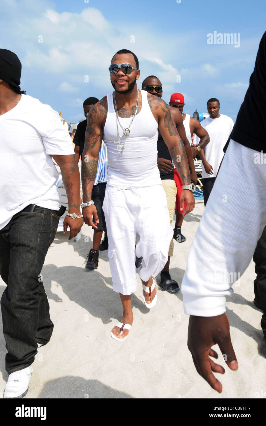 Flo Rida on the set of his new music video. Miami Beach, Florida - 10. ...