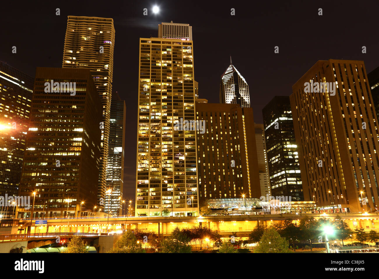 Downtown Chicago / USA at night Stock Photo