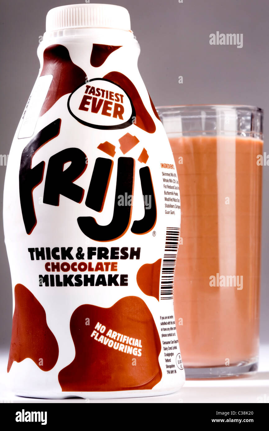 Bottles of Frijj Milkshake, a Dairy Crest product. Stock Photo