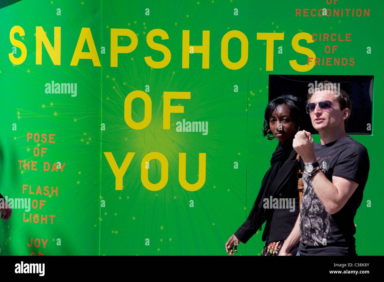 Spring activities on The Southbank, London. A free photo booth offers the public to come in to take Snapshots of You. UK. Stock Photo