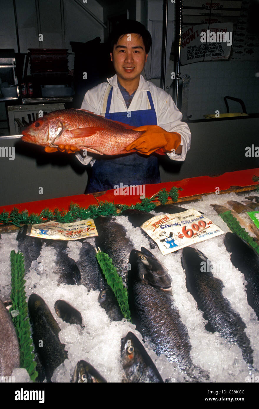 Canadian man, seafood vendor, fish vendor, selling fresh fish