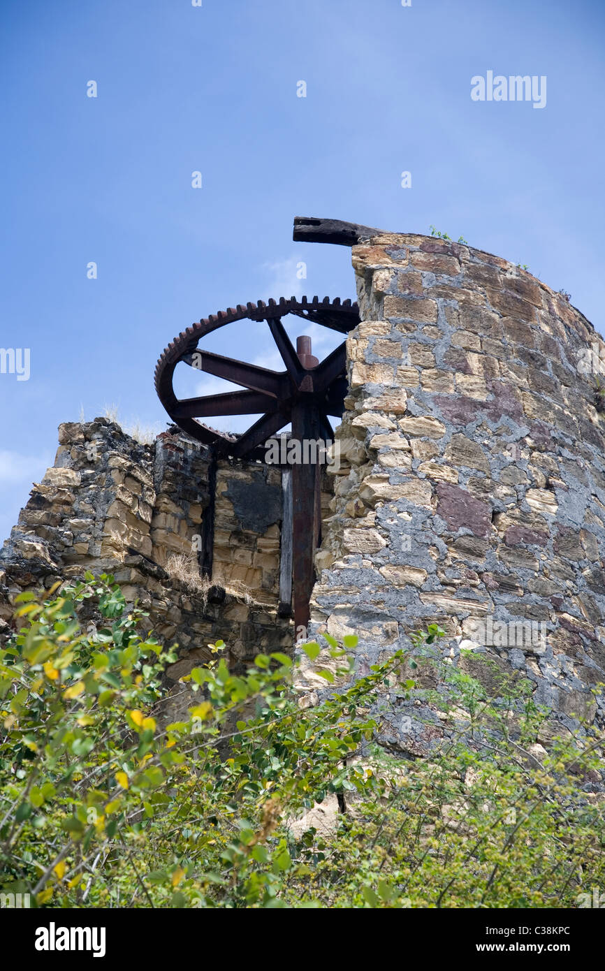 Old Ruined Sugar Mill in Hattan Village on Island of Antigua Stock Photo