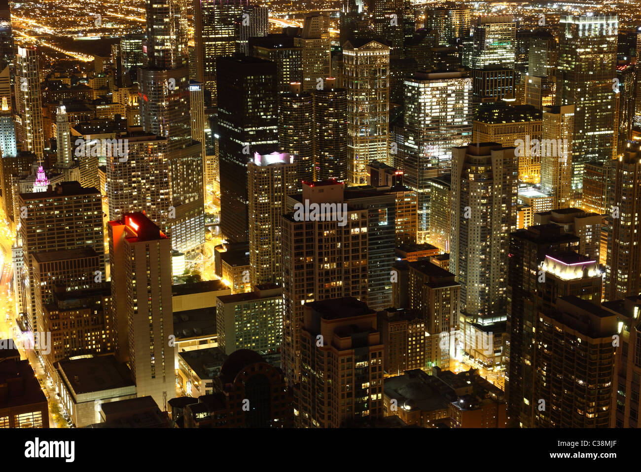 View to Downtown Chicago / USA from high above at night Stock Photo - Alamy