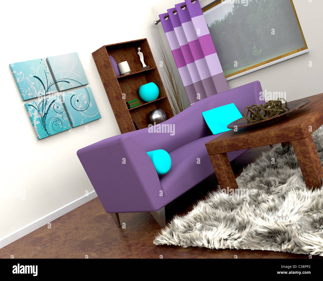 3D render of a contemporary interior and sofa Stock Photo - Alamy