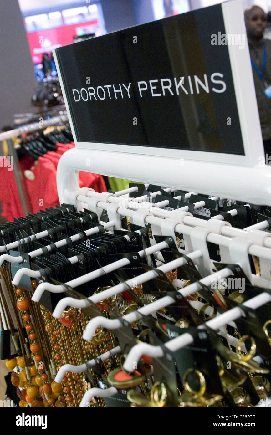 Jewellery display inside Dorothy Perkins store, Oxford Street. Stock Photo