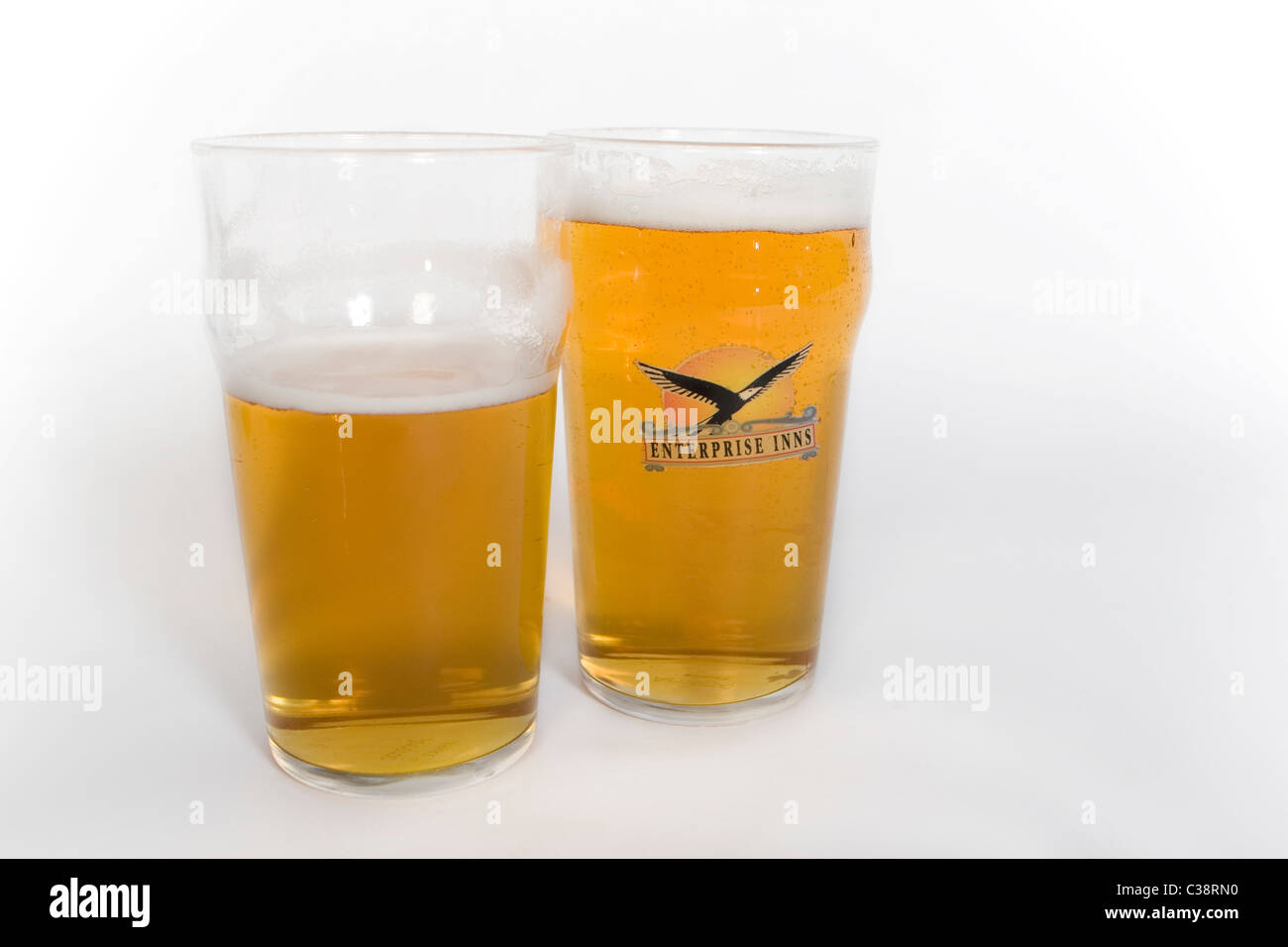Illustrative image of the Enterprise Inns logo and two pints of larger Stock Photo