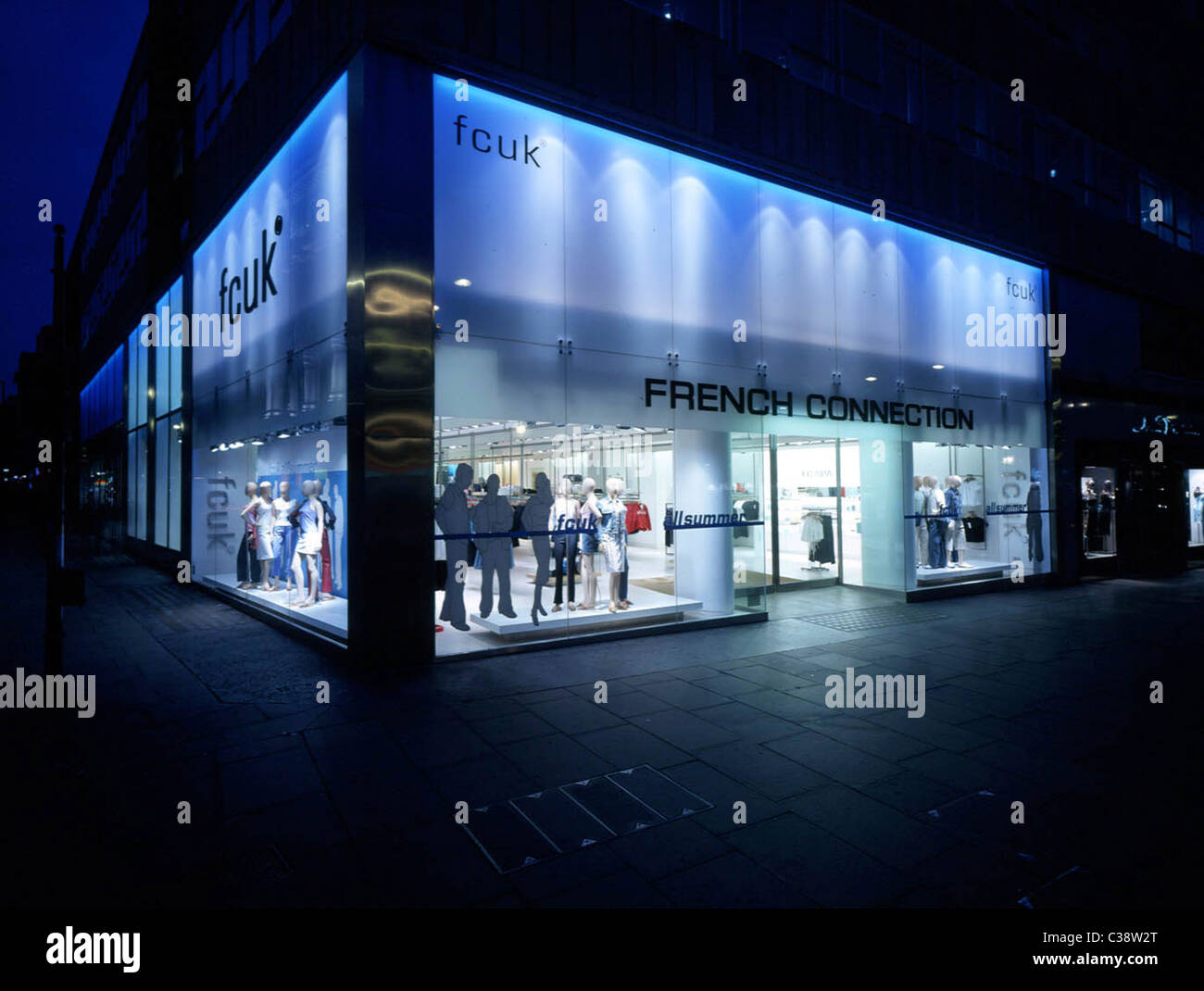 The French Connection store on Oxford Street, pictured at night Stock